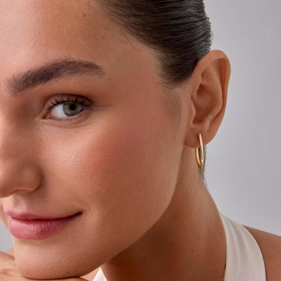 14K Gold Plated Silver Hoop Earrings Geometric U-Shaped Triangle Women - Picture 4 of 5